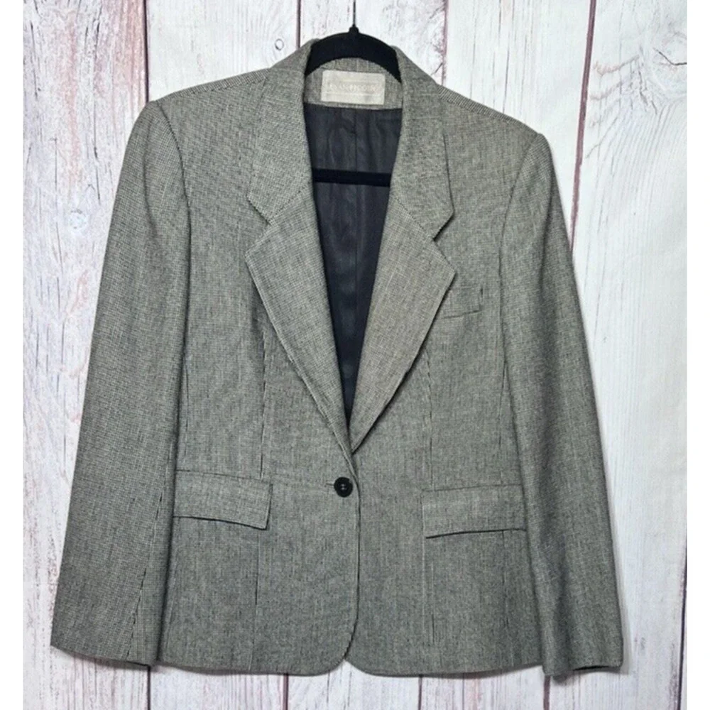 Evan Picone Women’s Wool Vintage Tweed Blazer Black Gray Formal Work Wear Size 8